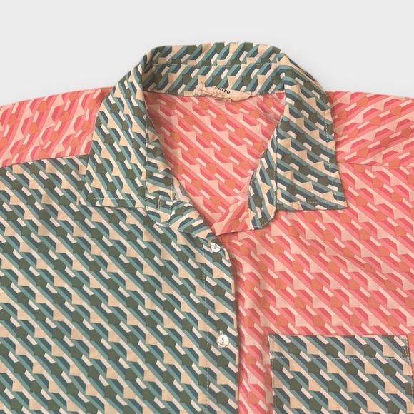 Entro Geometric Pattern Boxy Loose Fit Short Sleeve Top Size Small - Picture 10 of 14